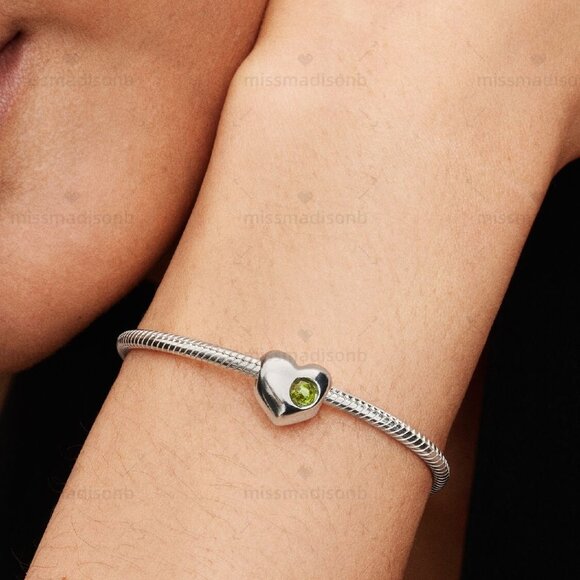 Pandora Engravable Spring Green Stone Heart Charm - Picture 4 of 6